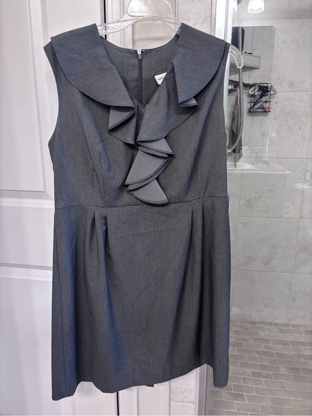 Sleeveless Gray Ruffle Front Dress